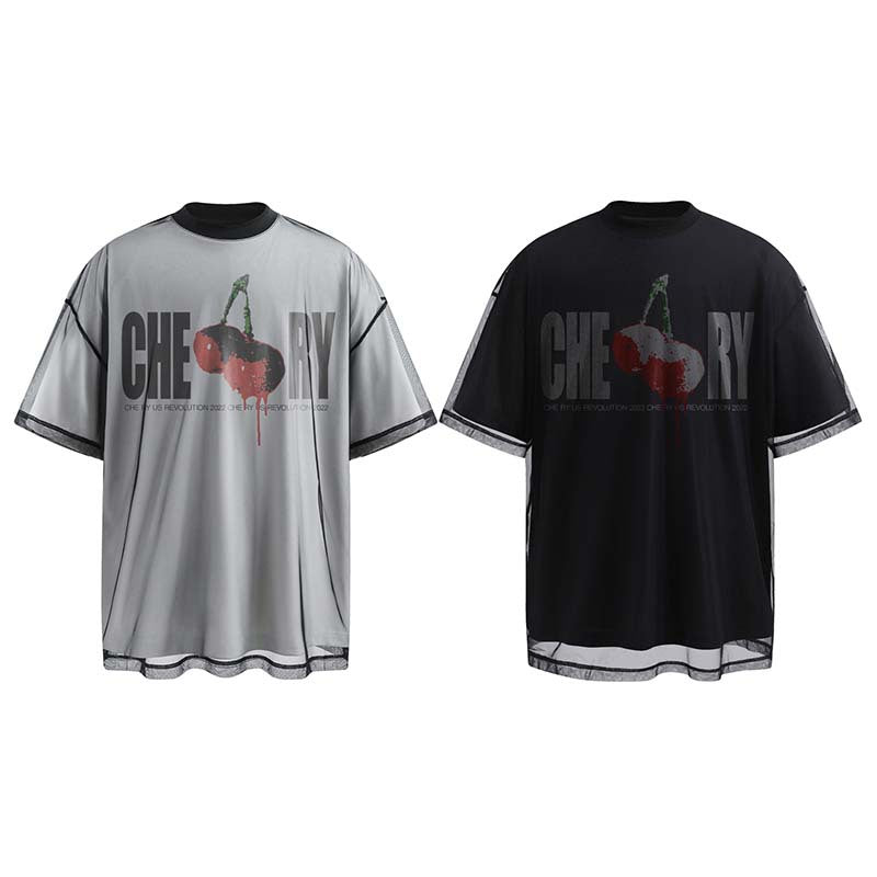 American Streetwear Cherry Letter Print T-Shirt