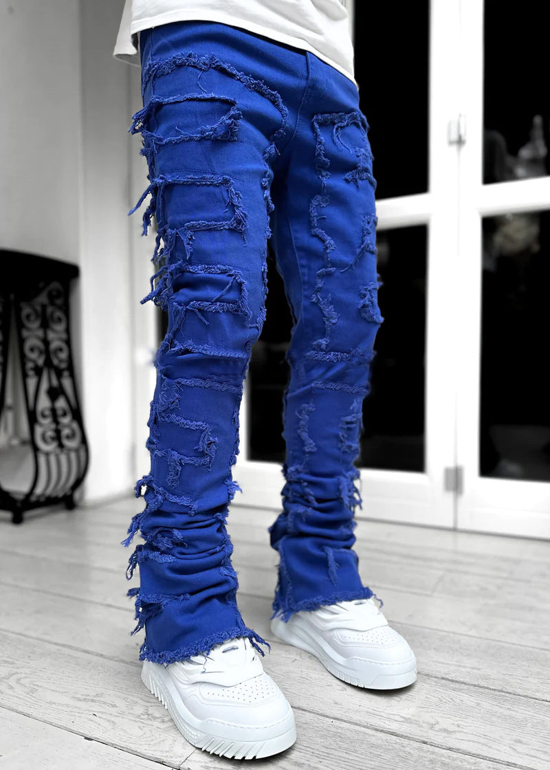 Ripped Fringed Stacked Jeans