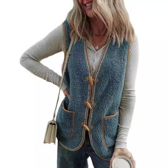Contrast Plush Sleeveless Vest