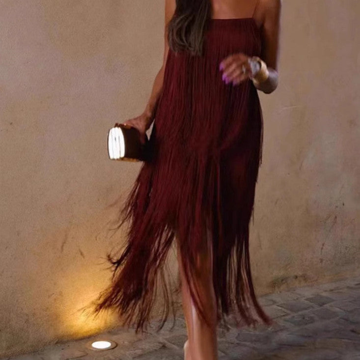 Fashion Suspenders Tassel Party Dress