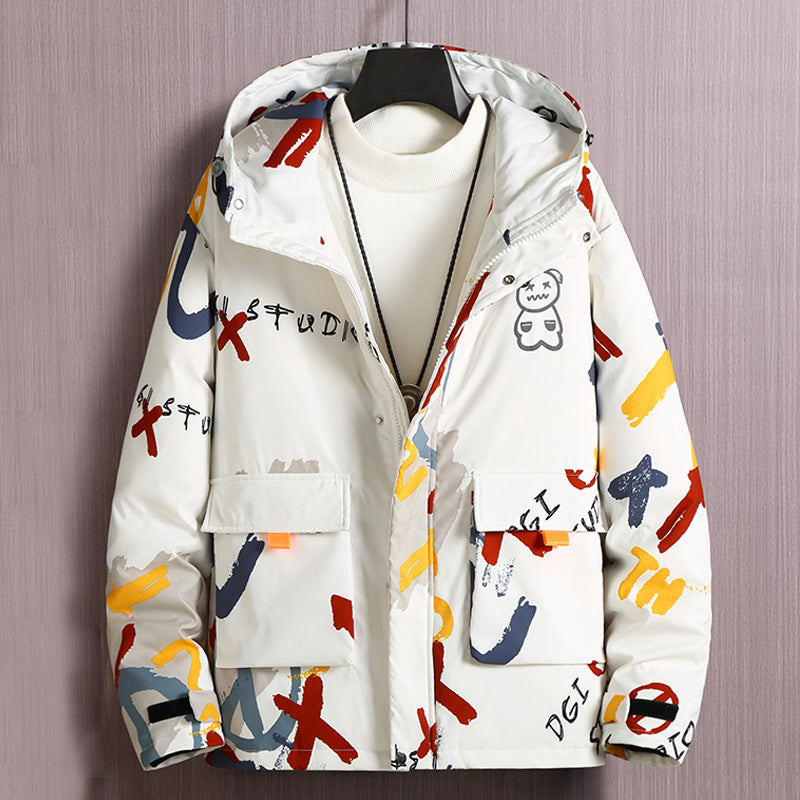 Padded Hooded Graffiti Jacket