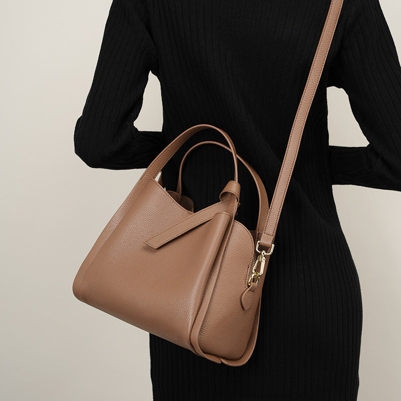 Genuine Leather Crossbody Bucket Bag