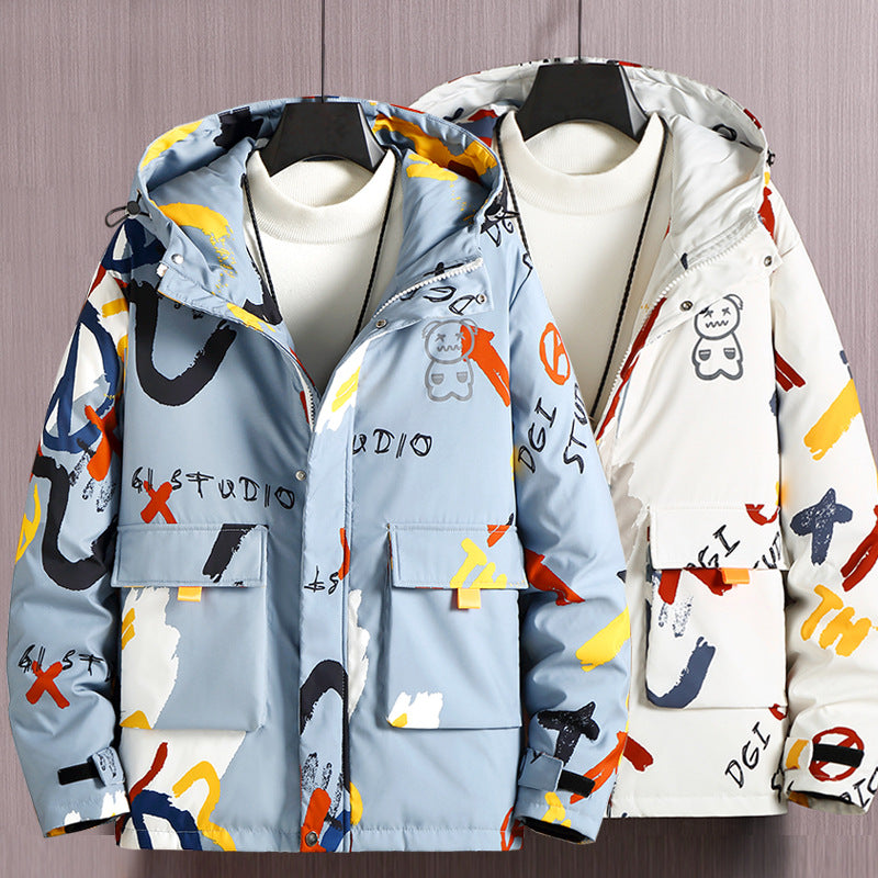 Padded Hooded Graffiti Jacket