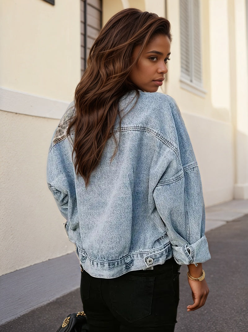 Leopard Patch Denim Jacket | USA Shipping Only