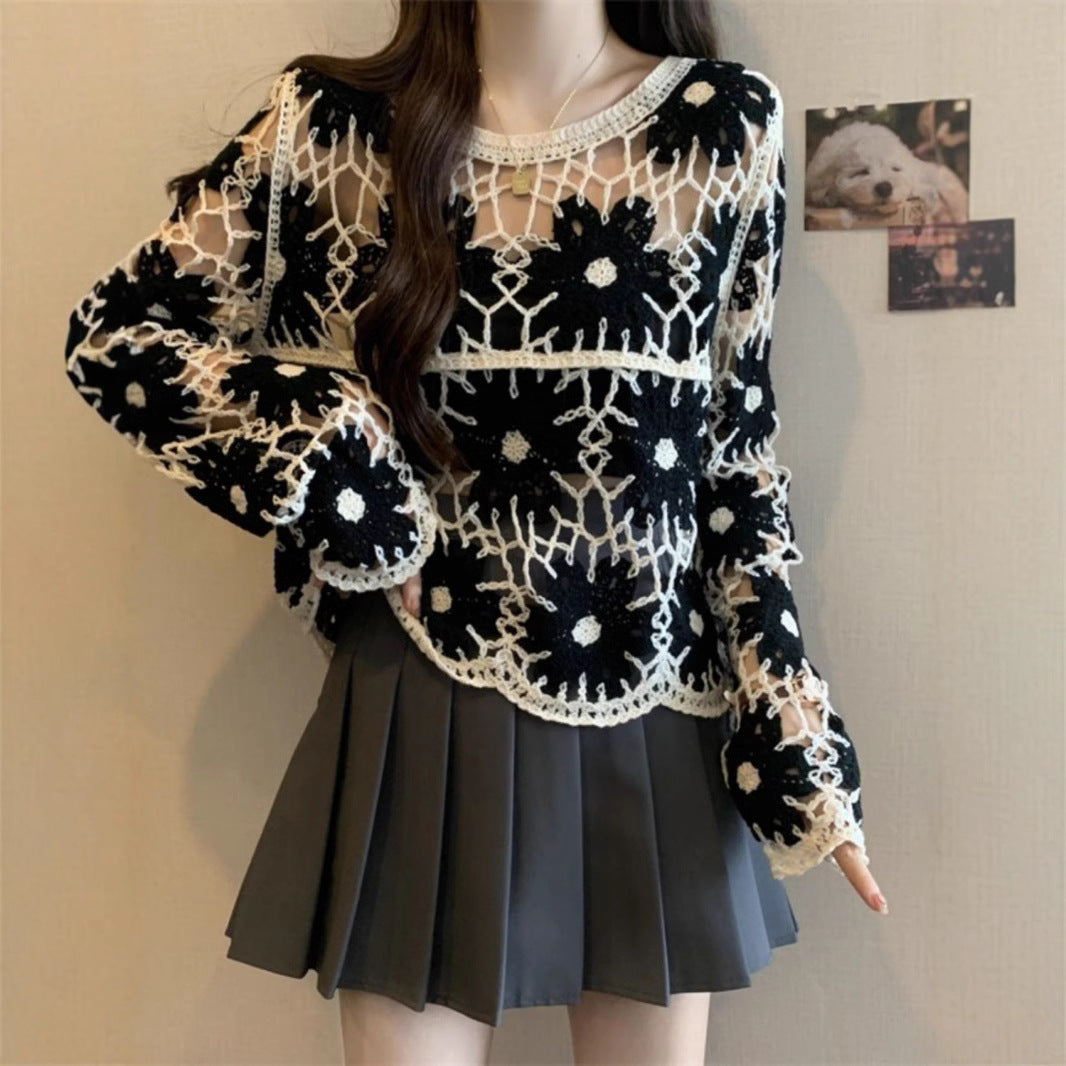 French Style Crocheted Hollow Sweater