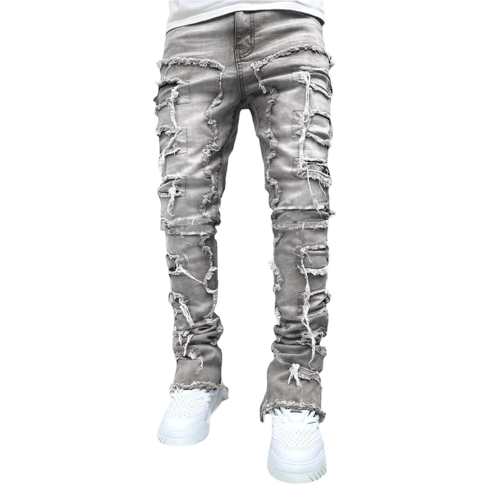 Ripped Fringed Stacked Jeans
