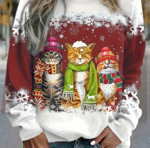 Christmas Snowman & Cat Long Sleeve T-Shirt