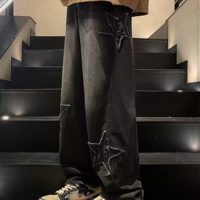 Star Embroidery Wide Leg Jeans