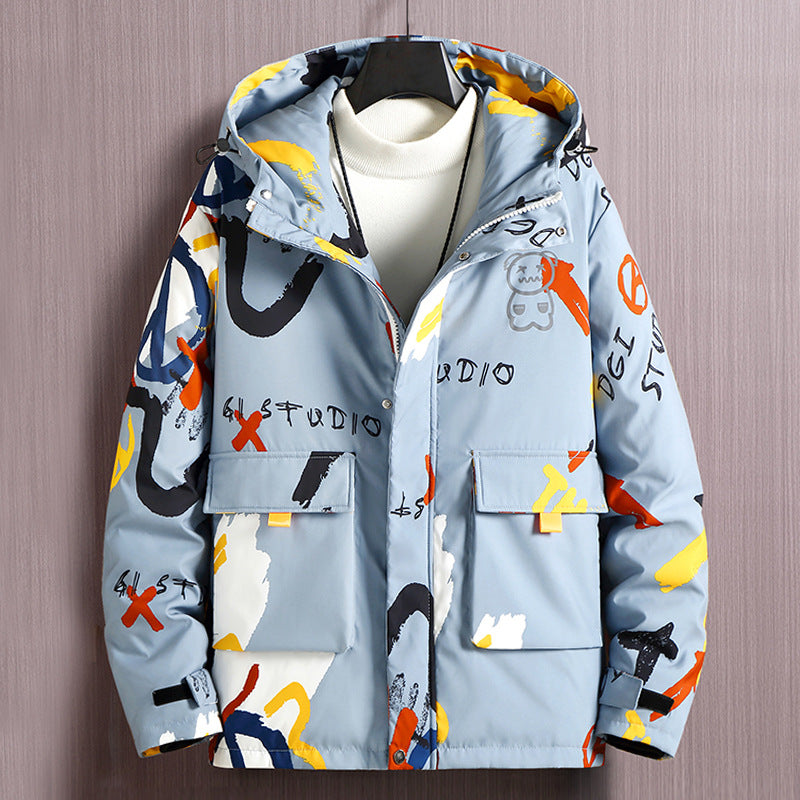 Padded Hooded Graffiti Jacket