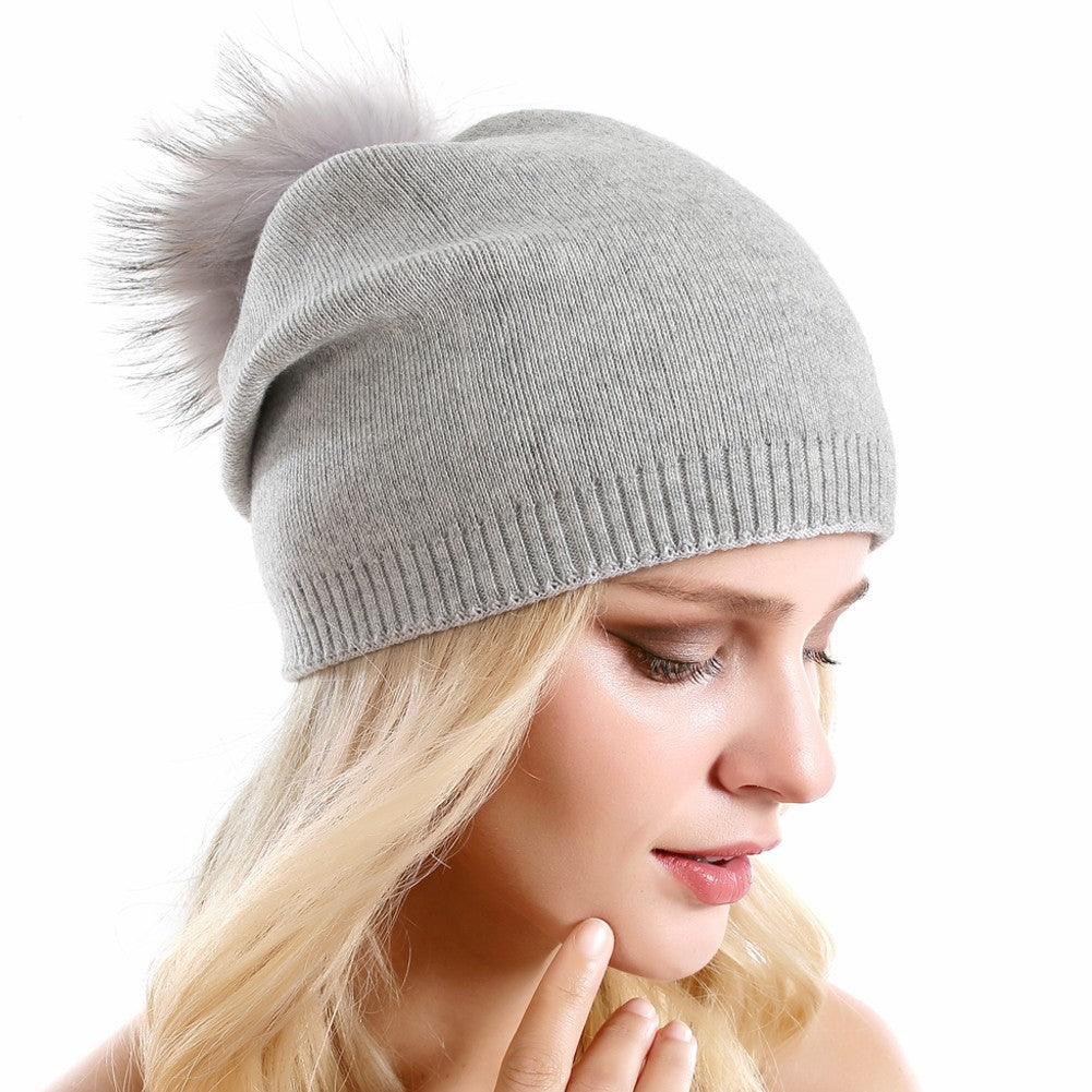 Fur Pom Pom Beanie Hat