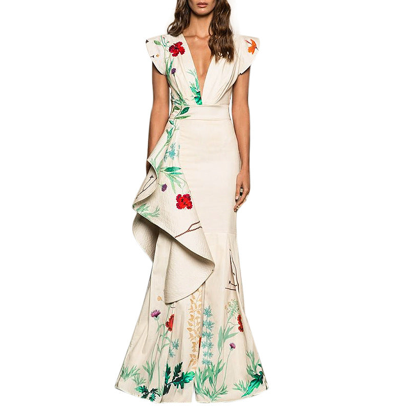 Deep V Fishtail Mermaid Evening Maxi Dress