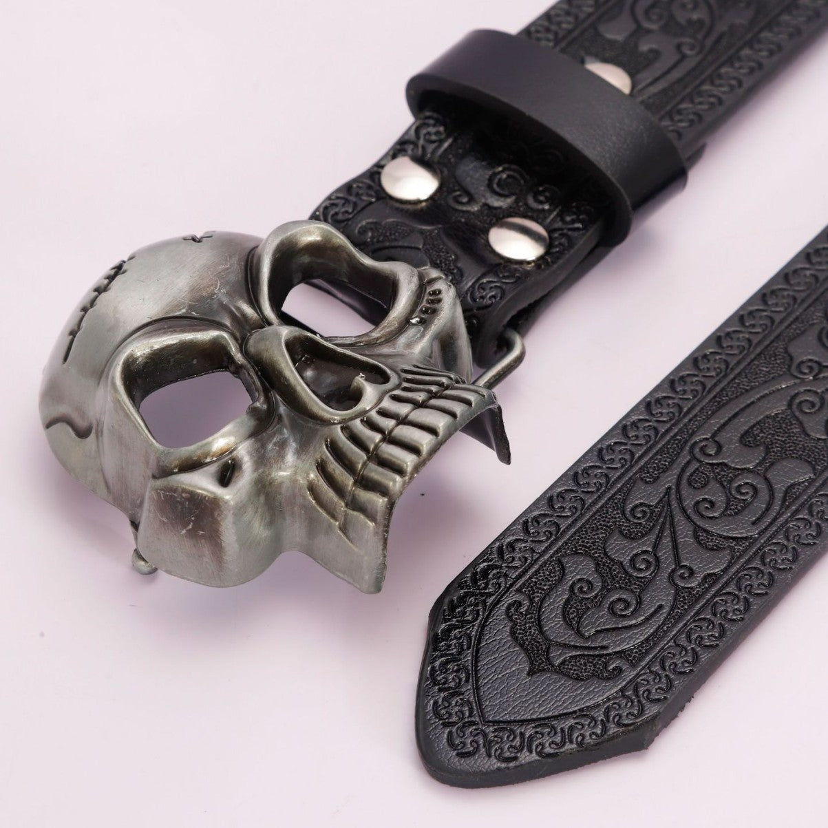 Skull Automatic Buckle Leather Belt