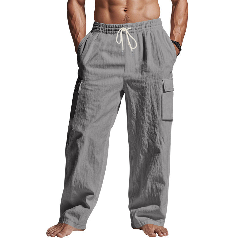 Workwear Multi-Pocket Straight Linen Pants