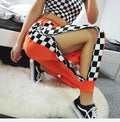 White Checkerboard Zip-Up Joggers