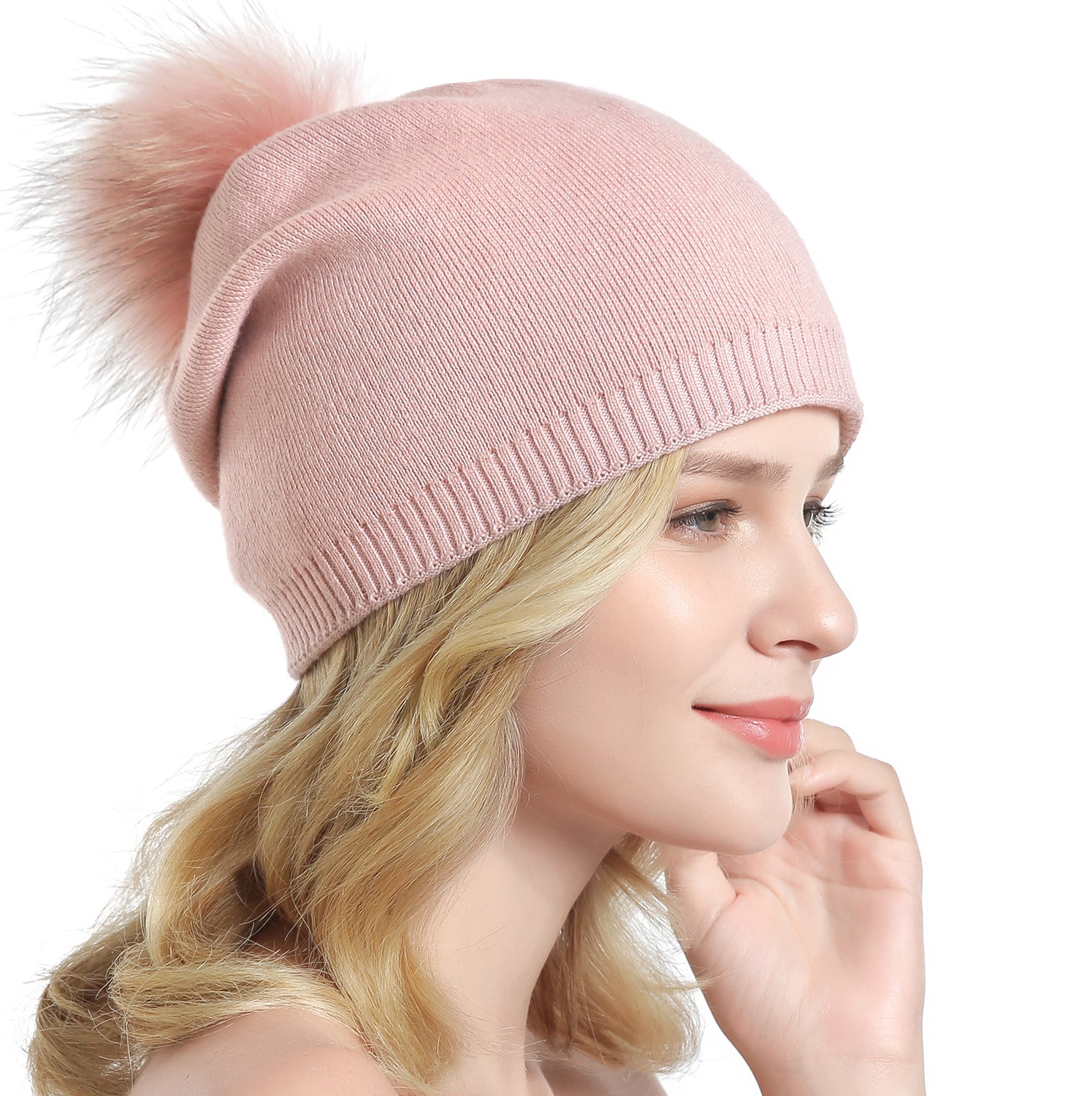 Fur Pom Pom Beanie Hat