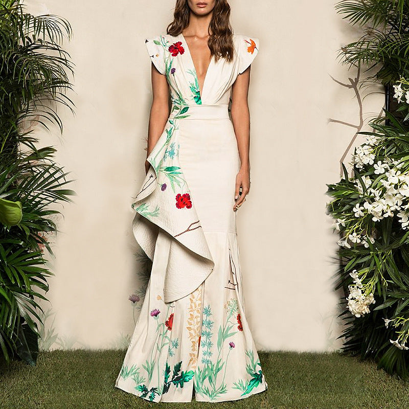 Deep V Fishtail Mermaid Evening Maxi Dress