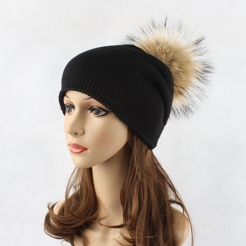 Fur Pom Pom Beanie Hat