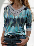 Loose V-Neck Long Sleeve Printed T-Shirt