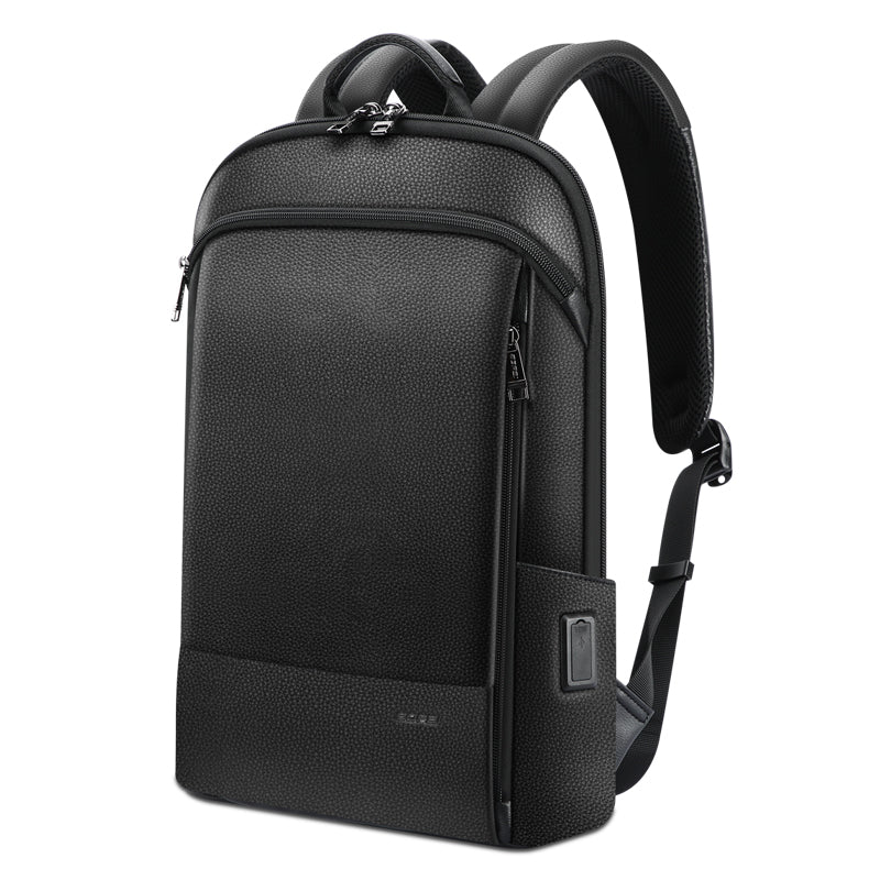 Layered Leather Backpack with USB Charging