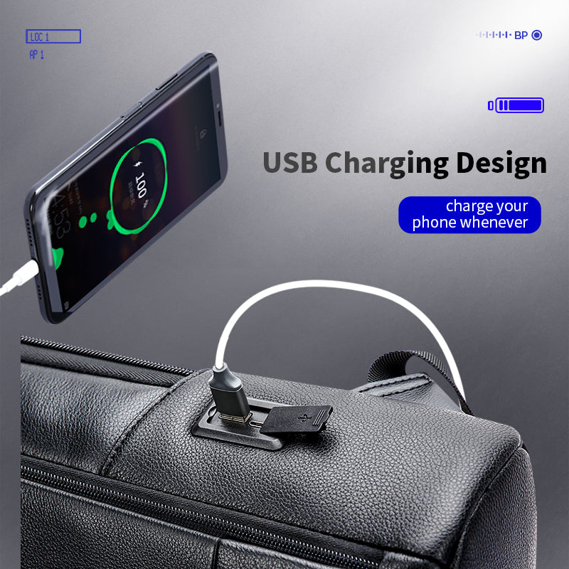 Layered Leather Backpack with USB Charging