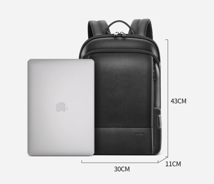 Layered Leather Backpack with USB Charging