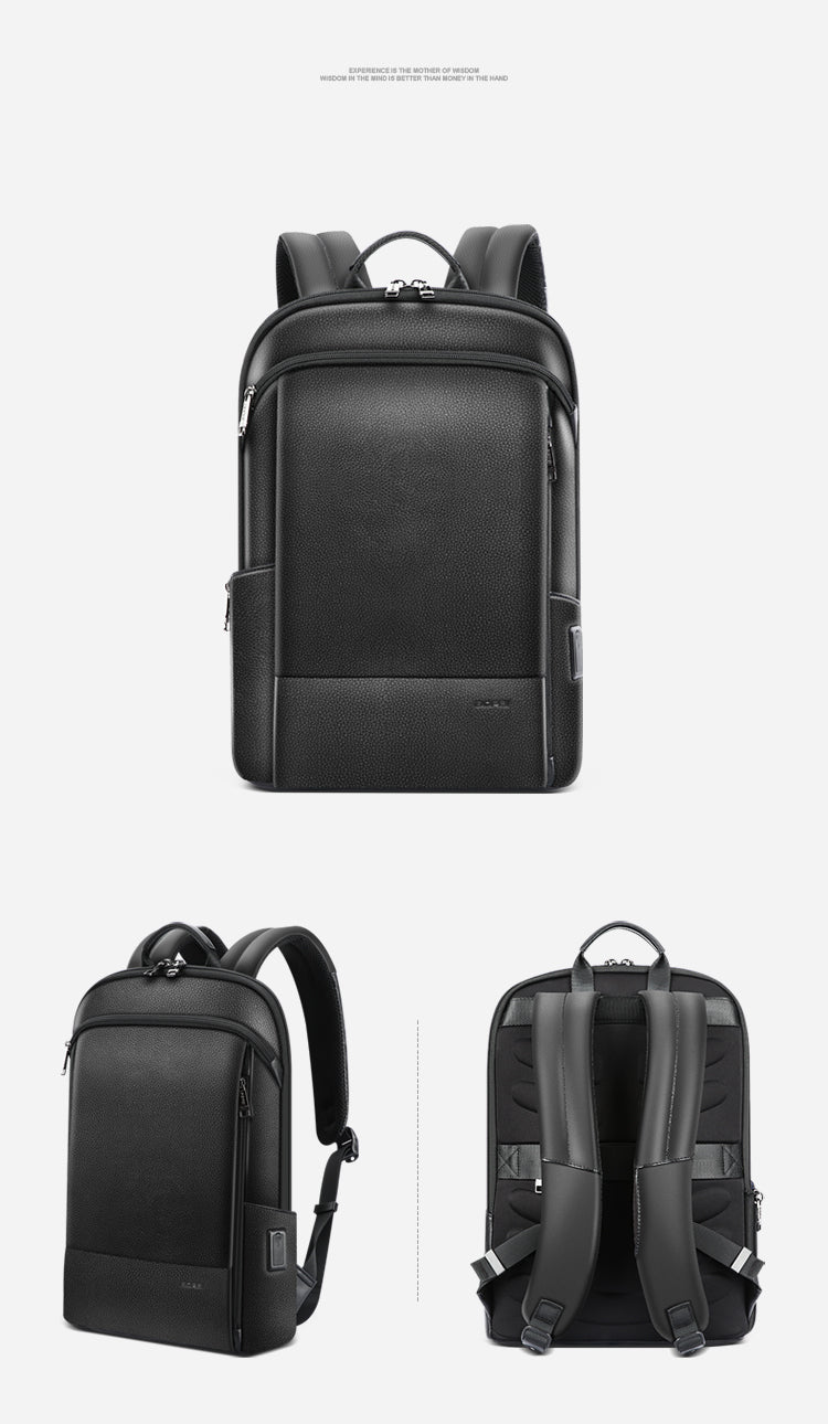 Layered Leather Backpack with USB Charging