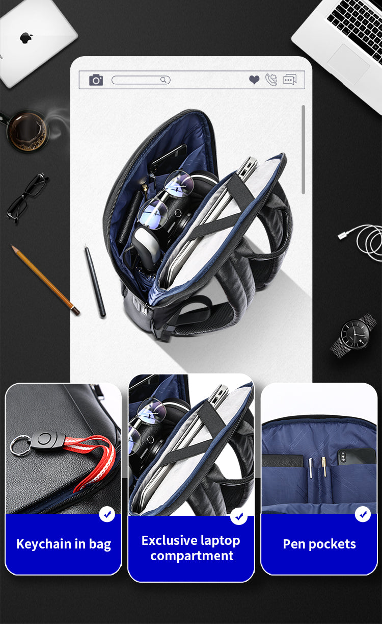 Layered Leather Backpack with USB Charging