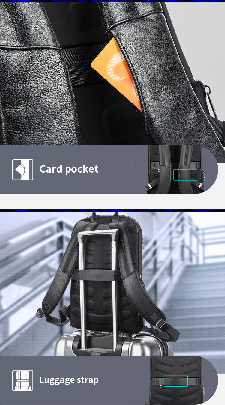 Layered Leather Backpack with USB Charging