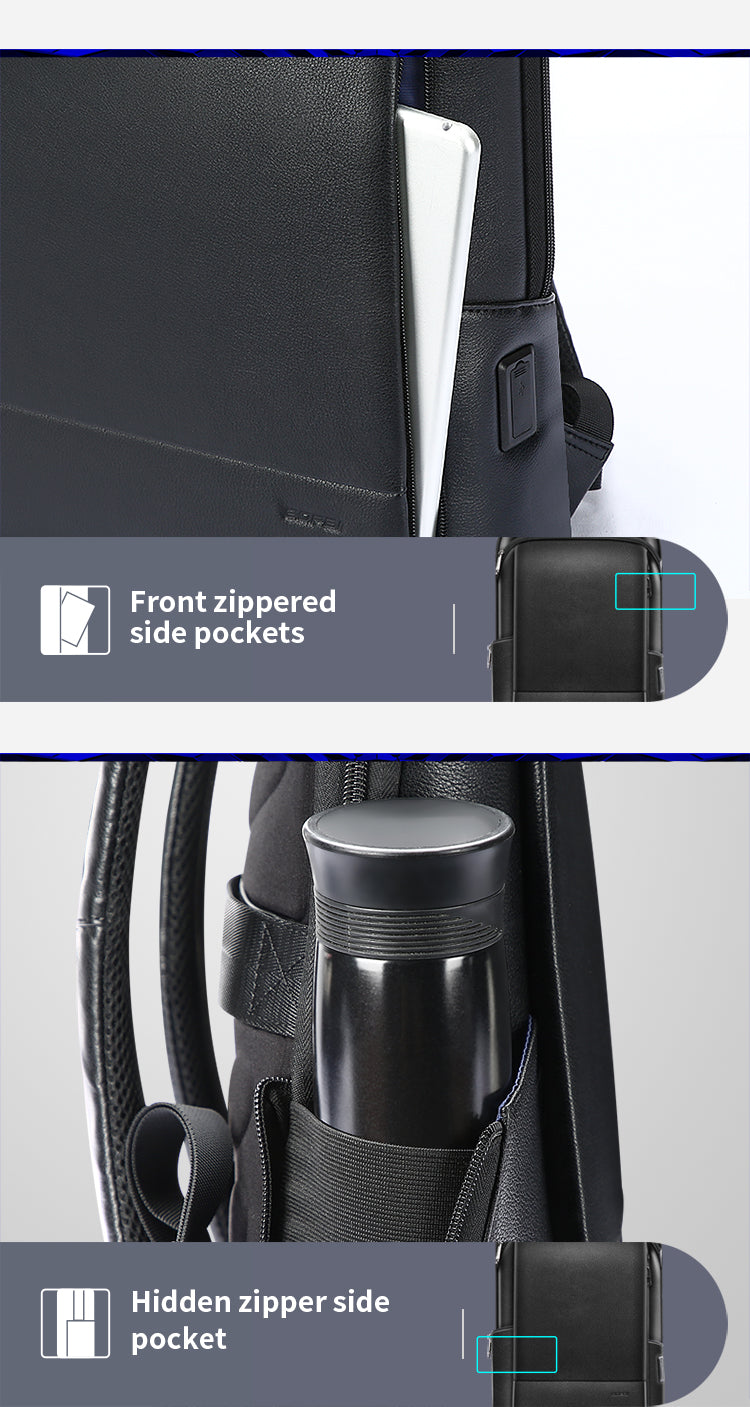 Layered Leather Backpack with USB Charging