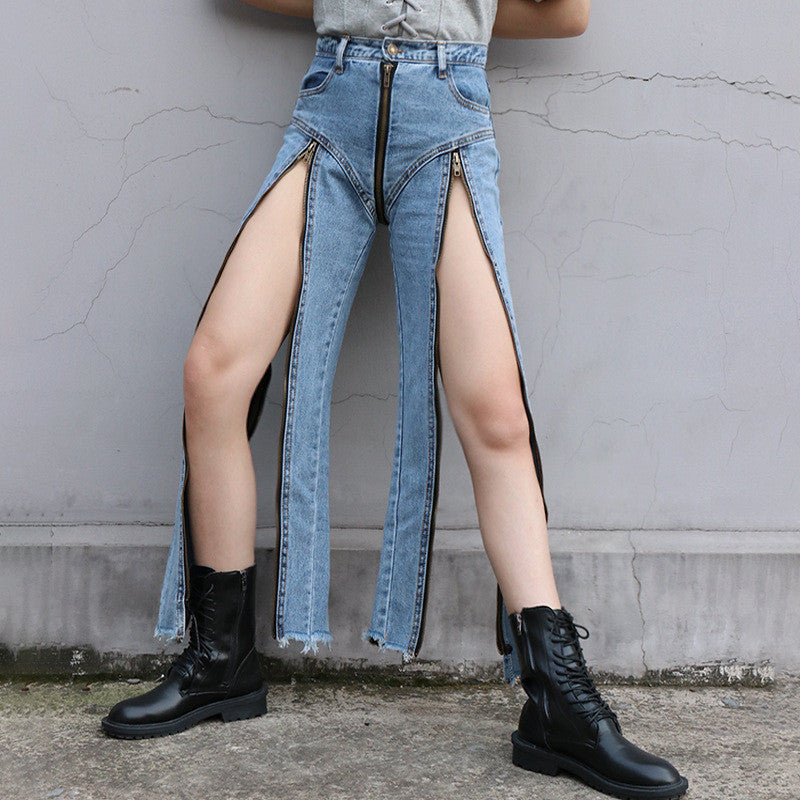 High Waist Zip Slim Cropped Jeans