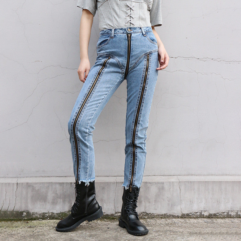 High Waist Zip Slim Cropped Jeans