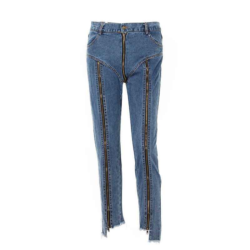 High Waist Zip Slim Cropped Jeans