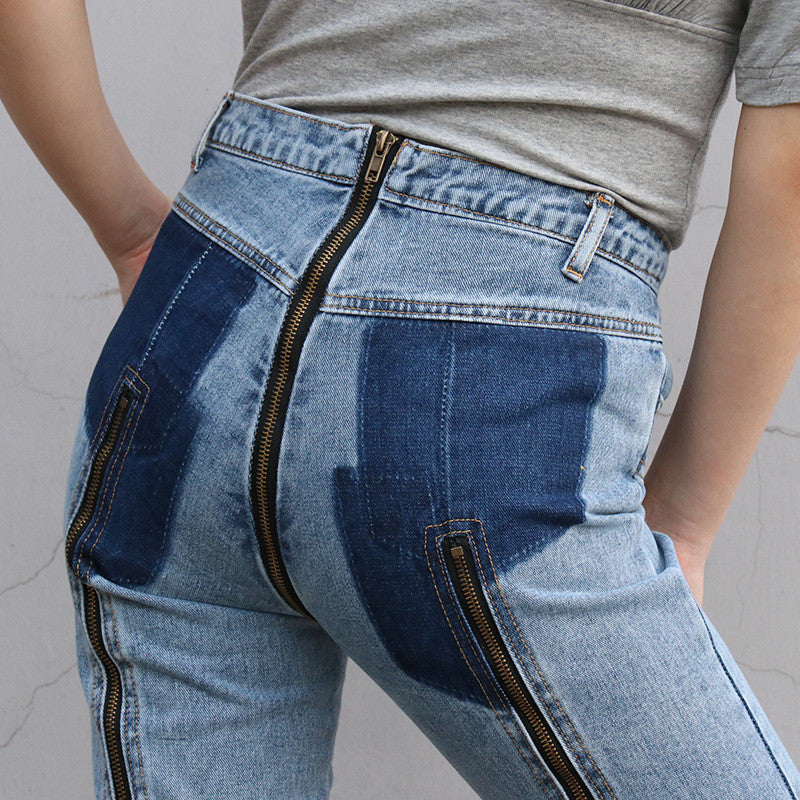 High Waist Zip Slim Cropped Jeans