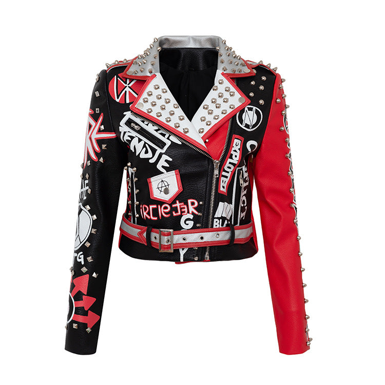 Graffiti Leather Biker Jacket