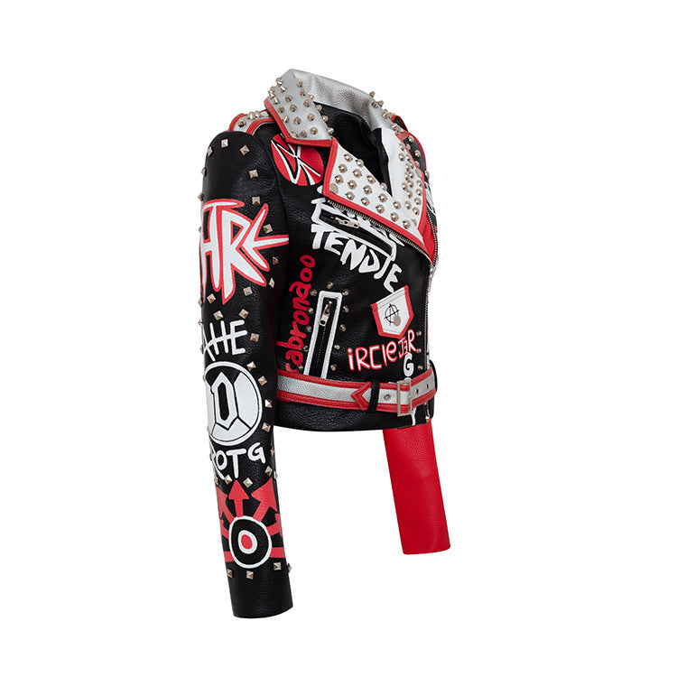 Graffiti Leather Biker Jacket
