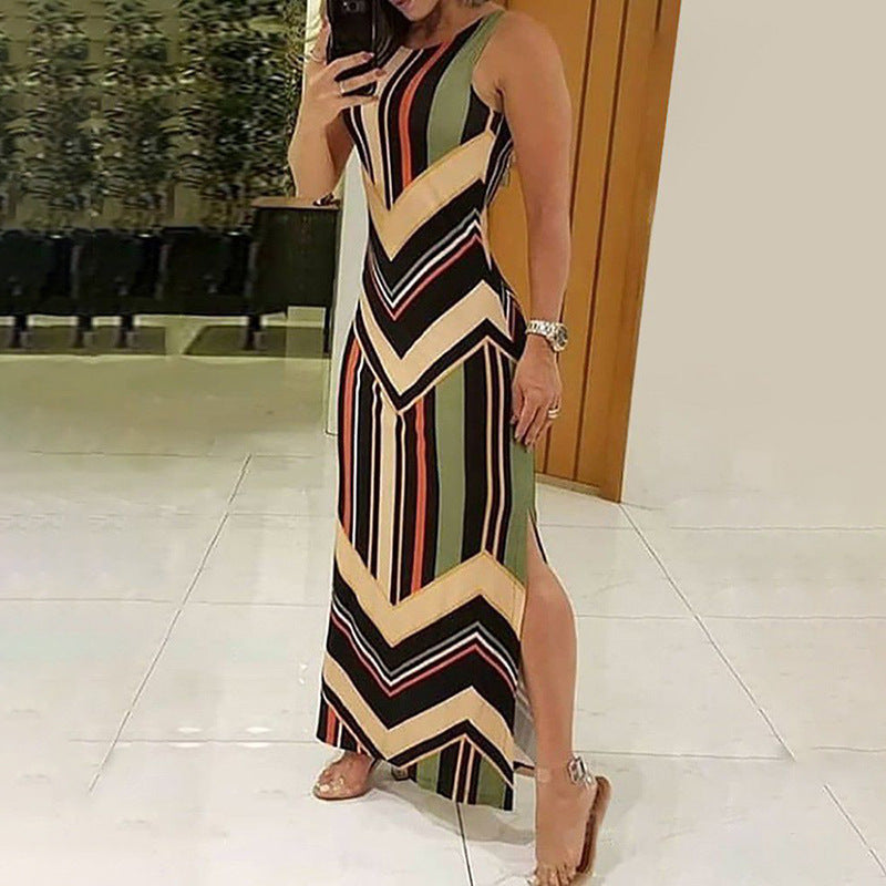 Striped Colorblock Maxi Dress