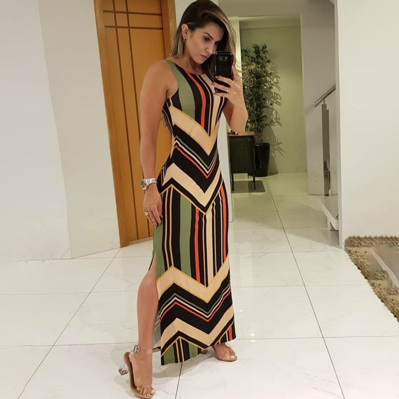 Striped Colorblock Maxi Dress