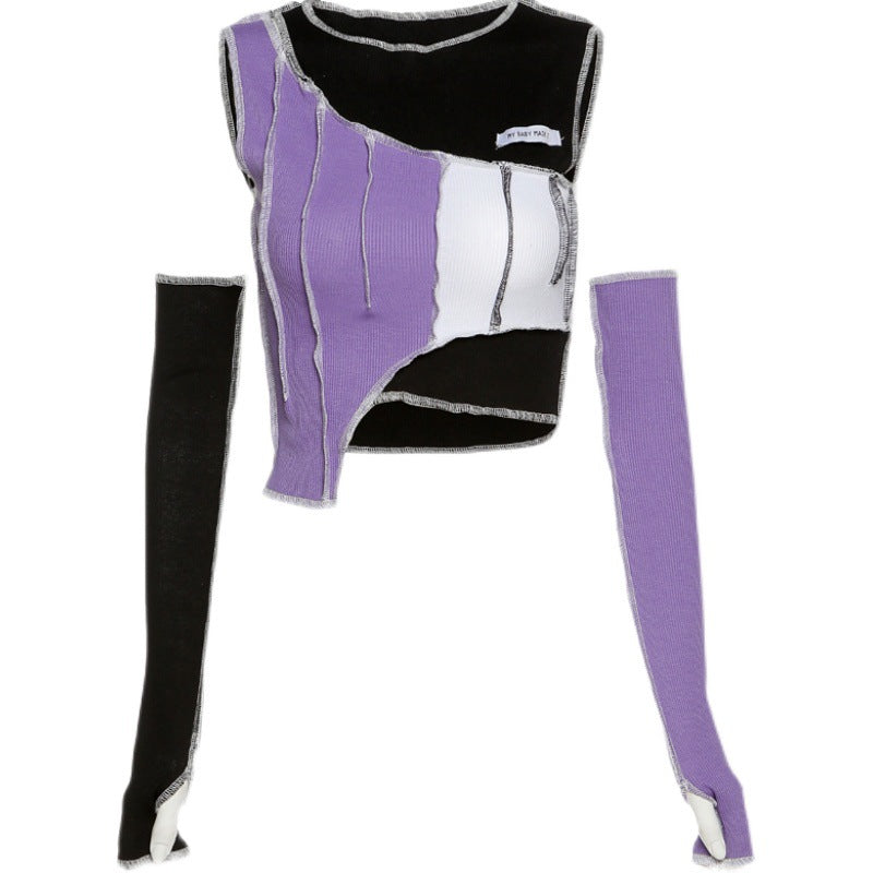 Positive &amp; Negative Design Stitching Cropped Top