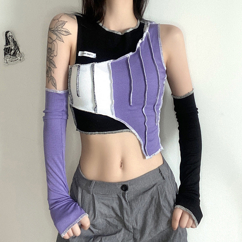 Positive &amp; Negative Design Stitching Cropped Top
