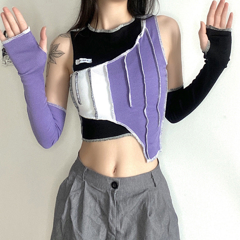 Positive &amp; Negative Design Stitching Cropped Top