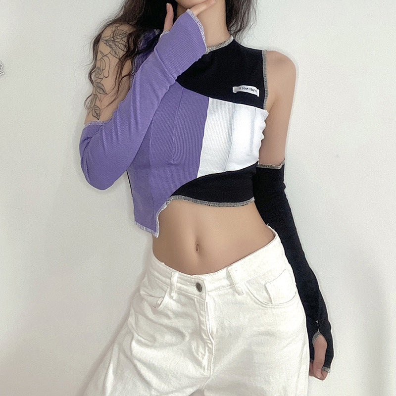Positive &amp; Negative Design Stitching Cropped Top
