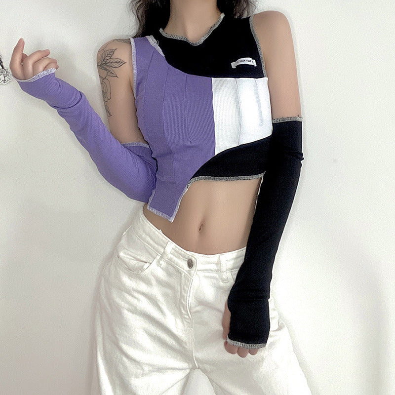 Positive &amp; Negative Design Stitching Cropped Top