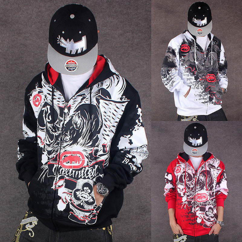 Fashionable Graffiti Zip-Up Hoodie Jacket