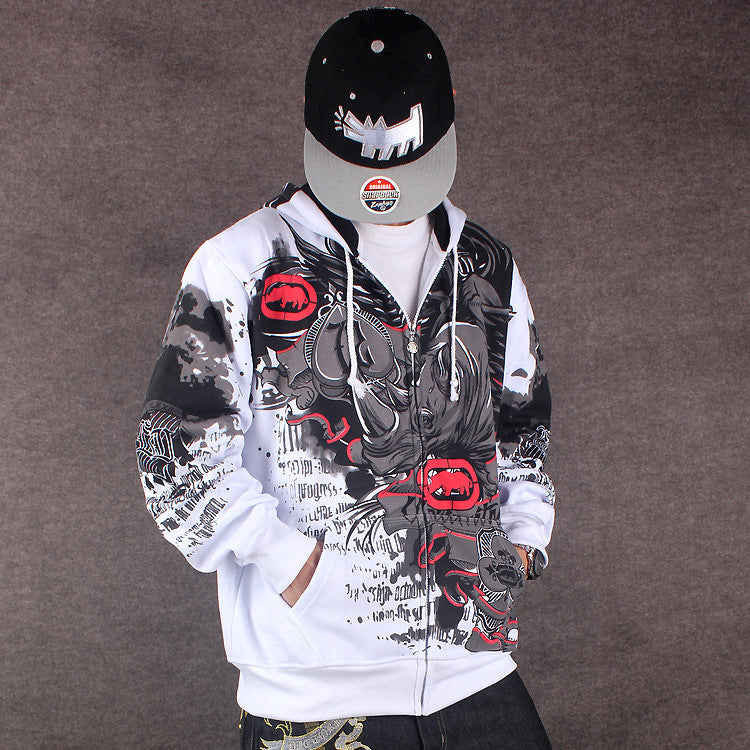 Fashionable Graffiti Zip-Up Hoodie Jacket