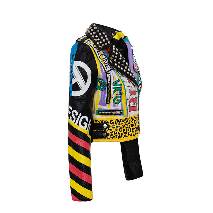 Cropped Leather Print Jacket