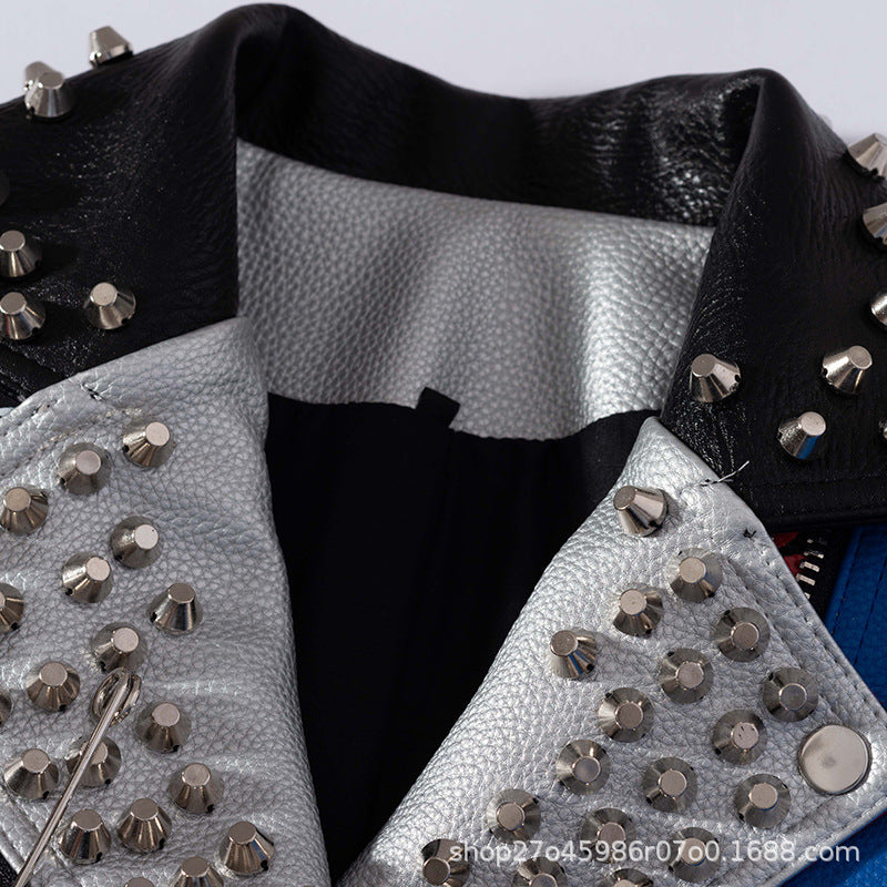 Graffiti Print Leather Jacke