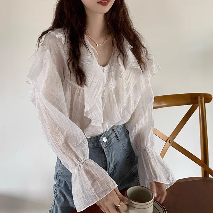 Irregular Chiffon Long-Sleeve Shirt