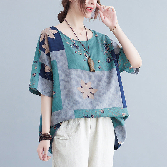Ethnic Print Loose Short Sleeve T-Shirt
