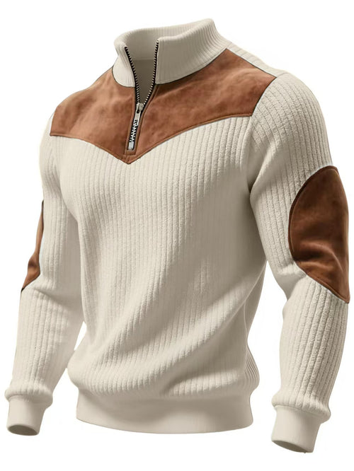 Color Block High Neck Zip Sweater