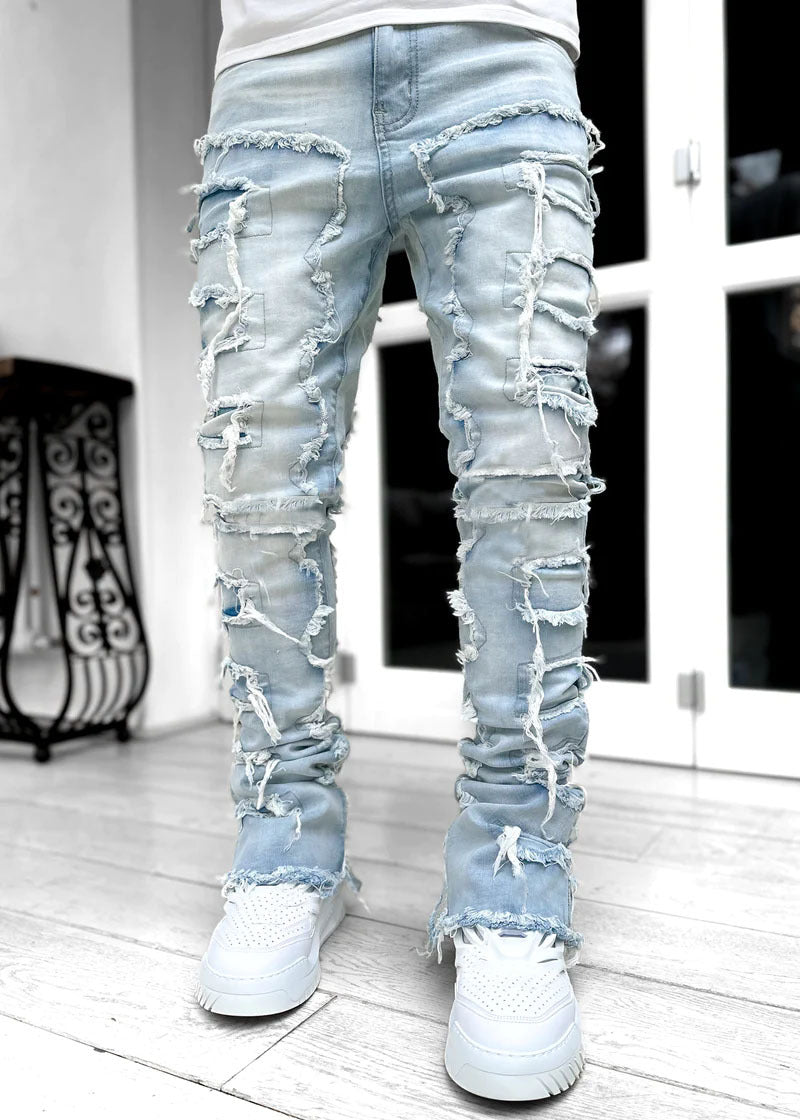 Ripped Fringed Stacked Jeans